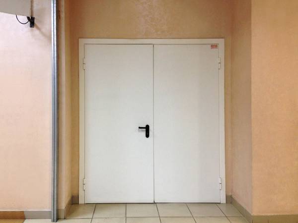 Двупольная огнеупорная дверь белого цвета Двупольная огнеупорная дверь белого цвета